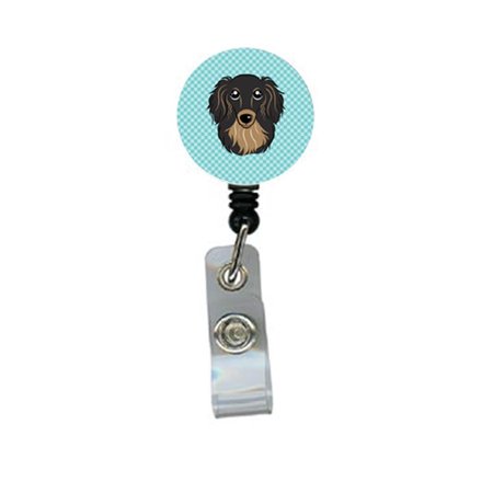 TEACHERS AID Checkerboard Blue Longhair Black And Tan Dachshund Retractable Badge Reel TE255958